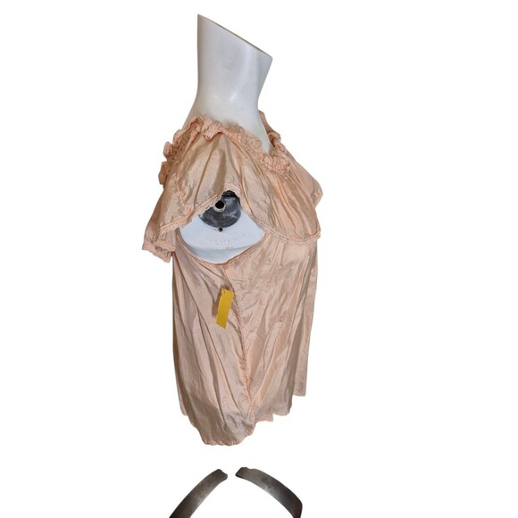 Outback Red VTG 90s Y2K Boho Silk Top Ruffled Blouse Off Shoulder Peach sz S NEW - Picture 2 of 4